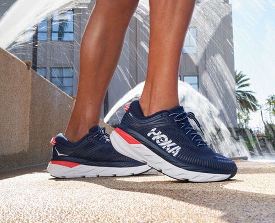 Hoka One One Bondi 7 Löparskor Dam - Marinblå/Vita - OXGUP-1576